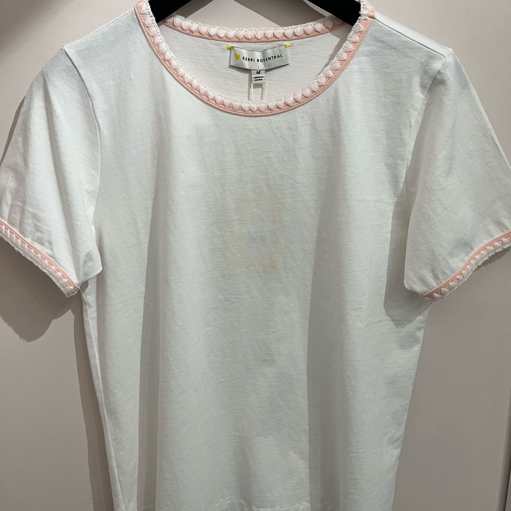 White Short Sleeve Tee with Pink Trim
